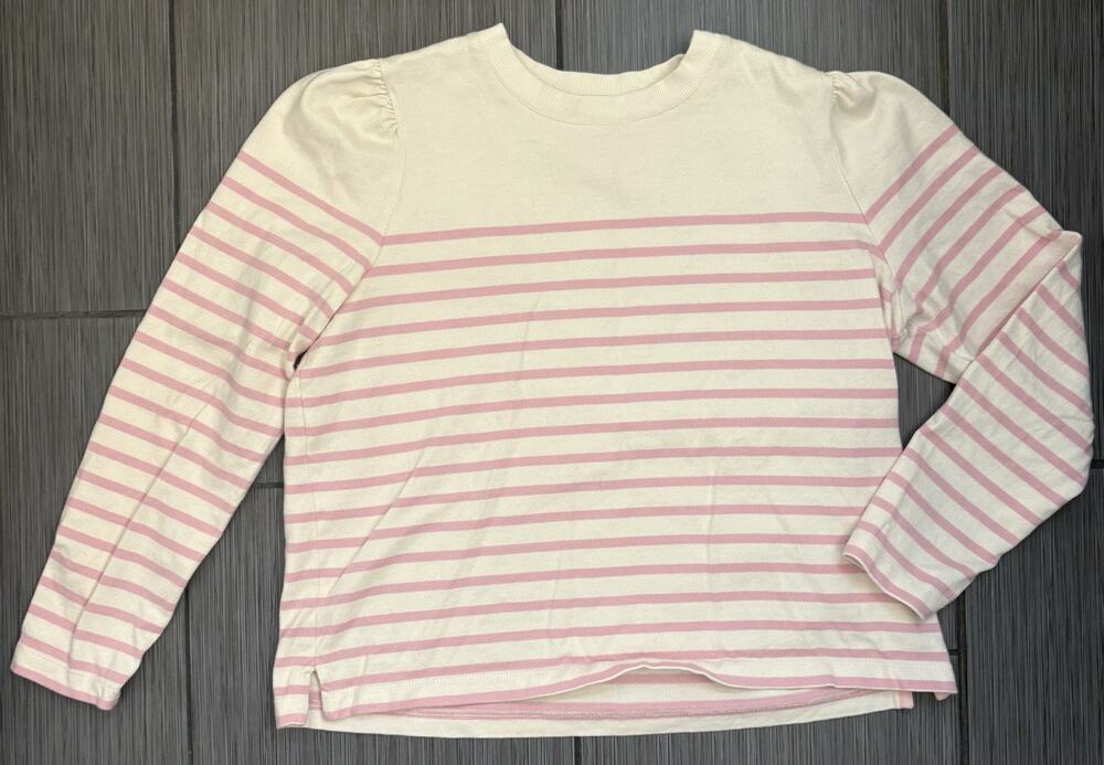 Boden Cream/Pink Striped Button Shoulder Mariner T-Shirt Size 10 Cotton